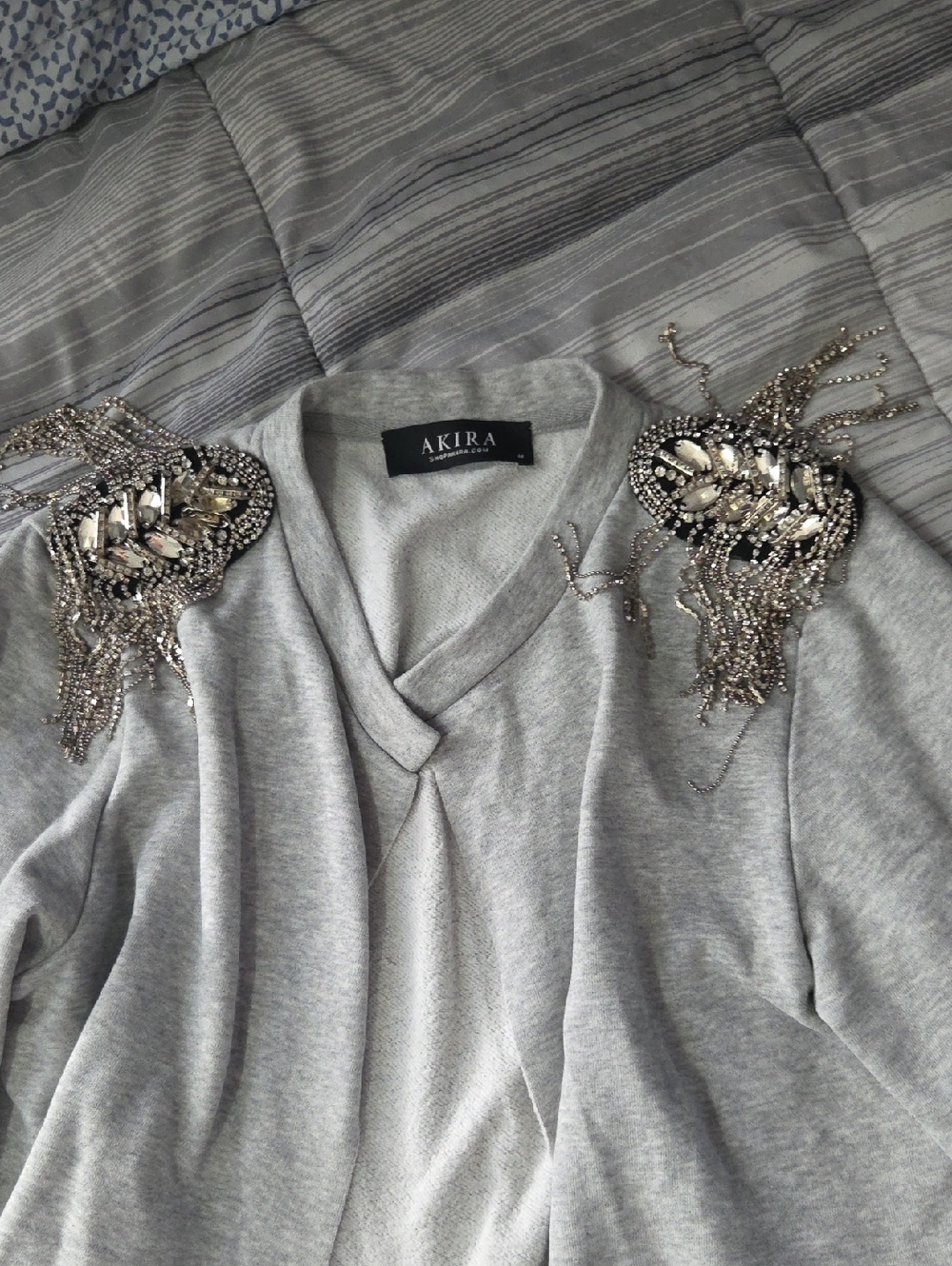 AKIRA Silver-Beaded Shoulder Detail Sweatshirt
